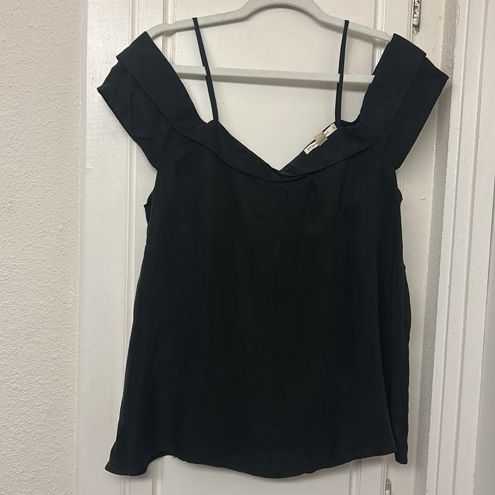 Paper Crown Black Top Off Shoulder Peasant Soft Size Medium Strappy Loose Fit